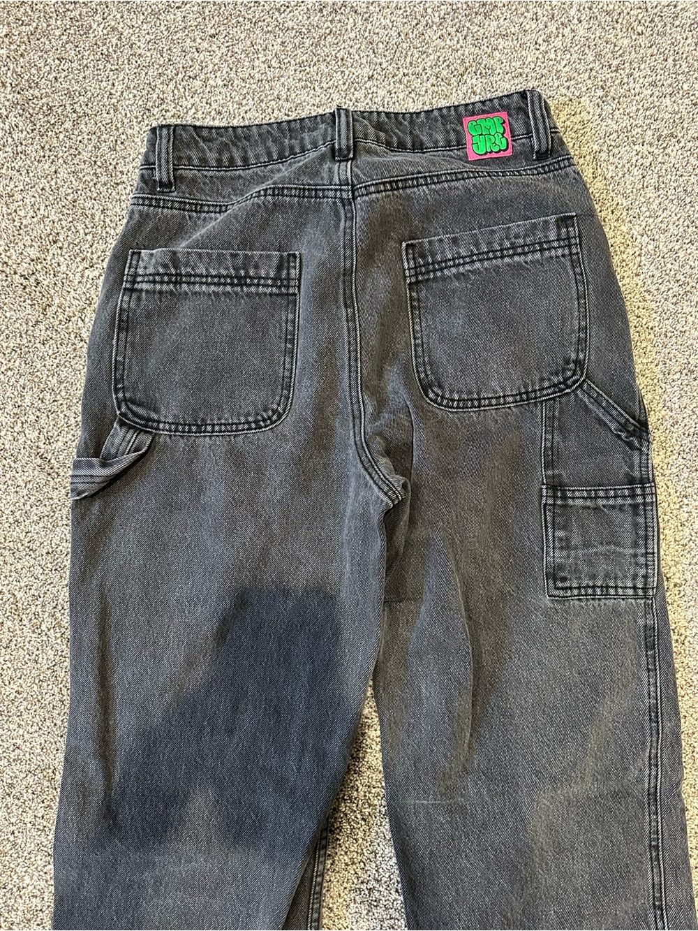 Empyre Women's Charcoal Black Carpenter Jeans with Pink-Green Logo Patch